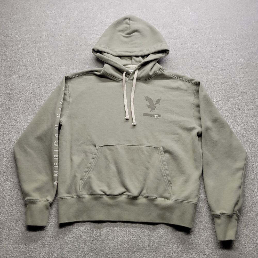 American Eagle Mens Small Hoodie Green Eagle Graphic Pullover Sweatshirt